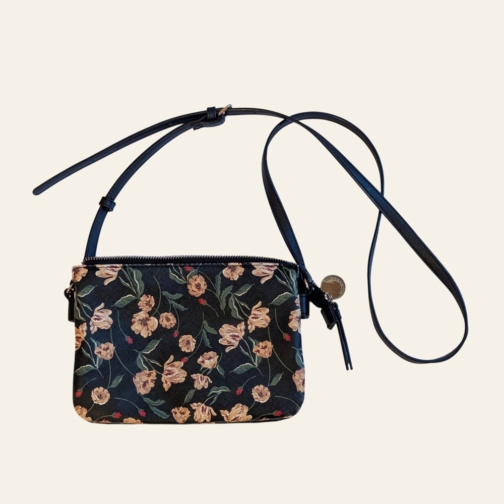 Draper James RSVP Floral‎ Crossbody Bag Black Tulip Print Vegan Leather Purse